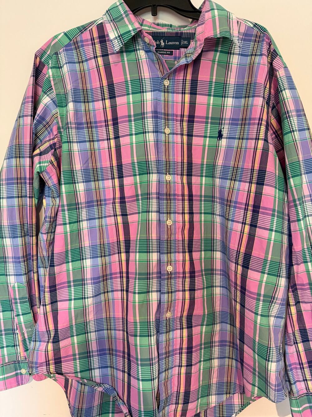 Polo Ralph Lauren Classic Fit Men's XL Pink Green Madras Plaid Shirt